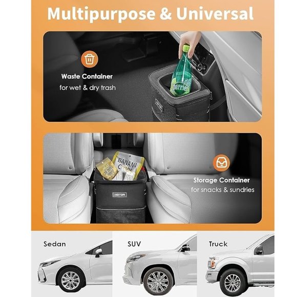 Car Trash Can with Lid and Storage Pockets - Picture 3 of 5